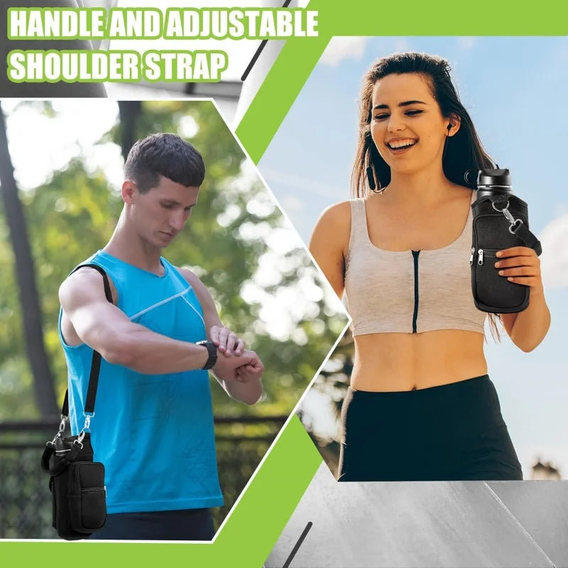 Magnetic Water Bottle Carrier with Shoulder Strap and Phone Pocket - Features 6 Built-In Magnets